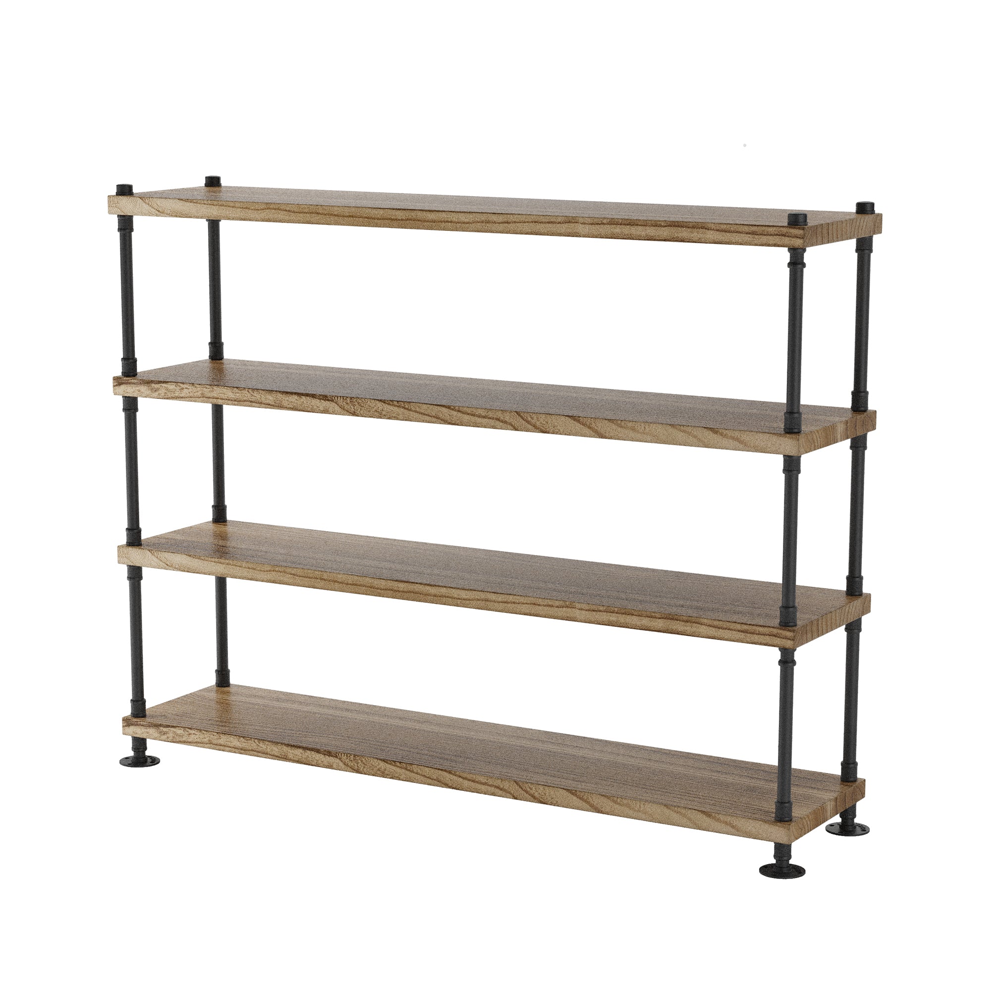 Wooden shelf with metal legs on a white background
