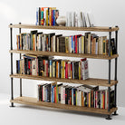 60 inch long 4 tier pipe bookshelf with books on a white background