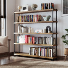 5 tiered living room shelf with books and decorative items in a room setting