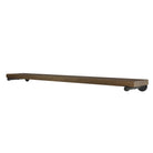 60 inch industrial pipe shelf with rustic wood board and black heavy-duty pipe brackets. Long wall shelf design provides durable storage for books, décor, kitchen essentials, or living room organization.