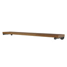 Extra long 60" pipe shelf in a rich provincial finish crafted with a thick wood board and heavy-duty metal brackets. Rustic wall shelf for displaying collectibles, books, kitchen essentials, or creating decorative wall storage.