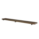 Extra long 72 inch industrial pipe shelf with a rich dark walnut finish and durable metal pipe brackets. This wall mounted wood shelf offers stylish storage for living room décor, office essentials, kitchen organization, or books.