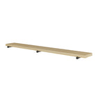 72” extra long floating pipe shelf with a natural no-finish wood board and sturdy black metal brackets. A hand-sanded wooden wall shelf designed for living room décor, kitchen storage, office organization, and bookshelf display.