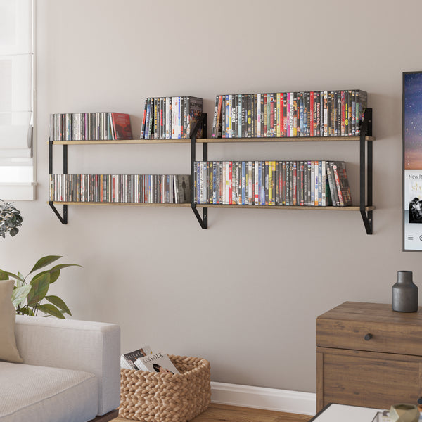 PONZA 60"x4.5" Rustic Floating Shelves for Living Room, 2-Tier Floating Book Shelves for Wall - Burnt