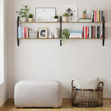 PONZA 60"x4.5" Rustic Floating Shelves for Living Room, 2-Tier Floating Book Shelves for Wall - Burnt