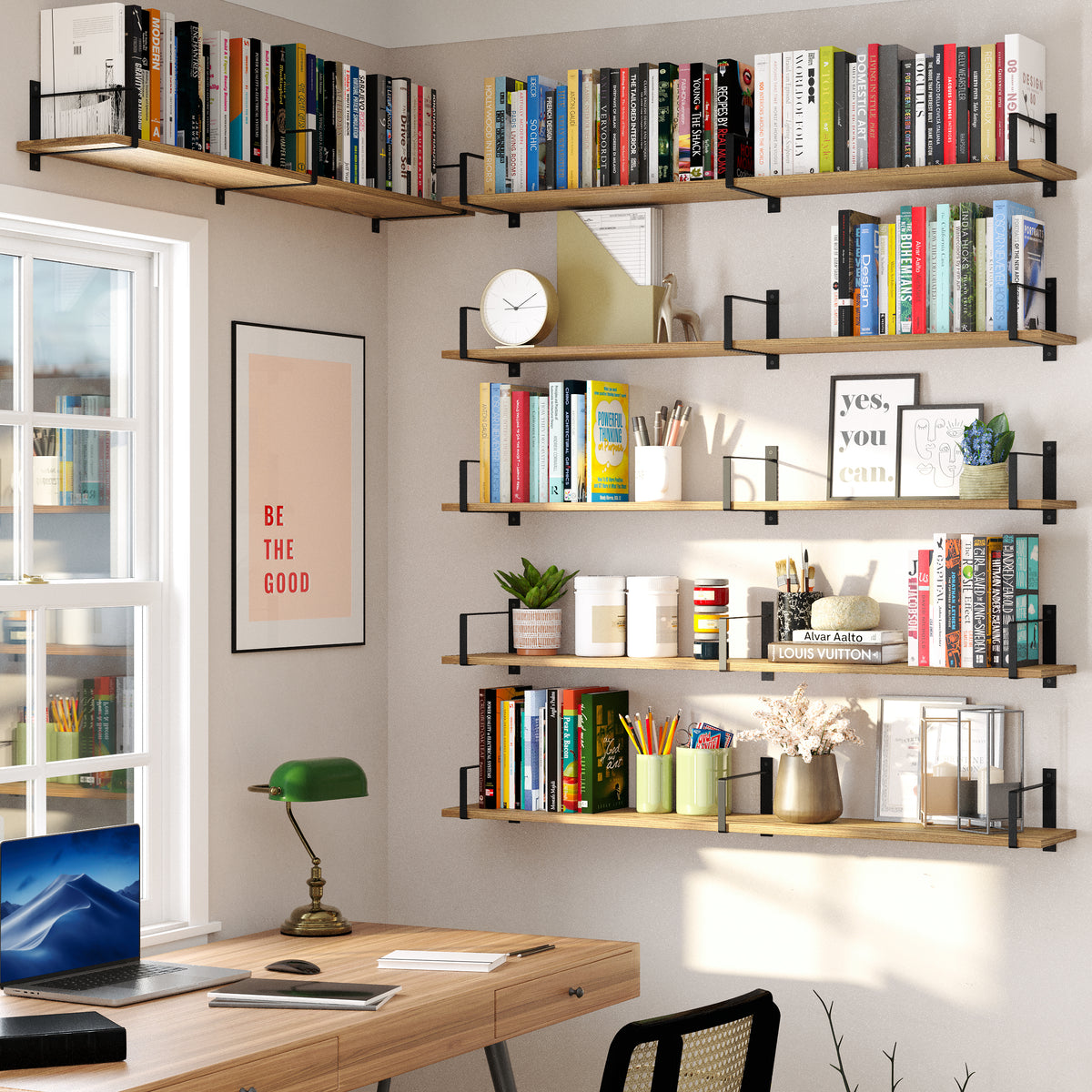 TOLEDO Floating Wall Shelf, Long Book Shelves Burnt, Living Room Decor