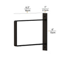 Dimensional diagram of a black rectangular shelf bracket with measurements.