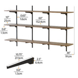 TURIN 60"x10" Floating Shelves for Wall Storage, Wall Bookshelf, Rustic Wall Shelves with Adjustable Standard Rail Bracket System, Book Shelf for Wall - Set of 3 - Burnt