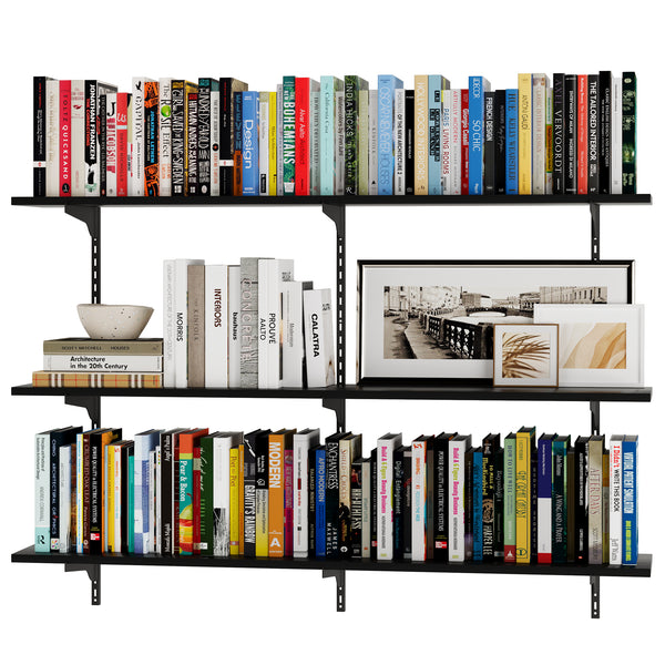 TURIN 48"x8" Floating Shelves for Wall Storage, Rustic Floating Shelf with Adjustable Standard Rail Bracket System, Wall Bookshelf - Black