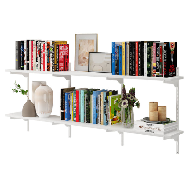 TURIN 60 inch x8 in Floating Shelves for Wall Decor, Floating Shelf System, Wall Book Shelf for Living Room - White - Wood