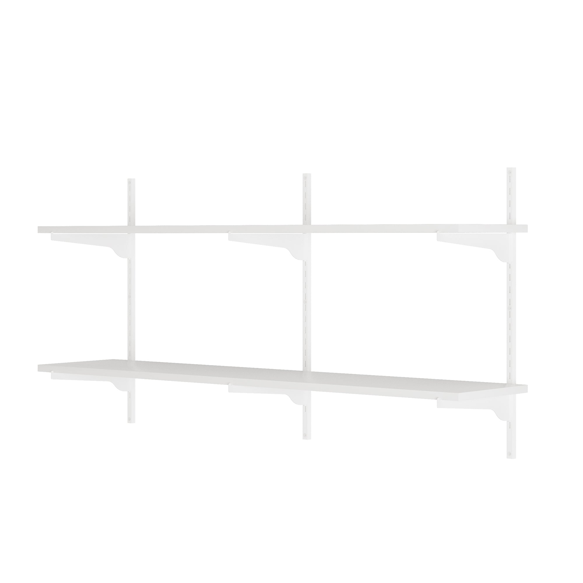 White wall-mounted shelving unit on a white background