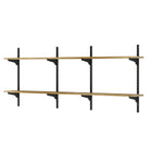 Two boho shelves with black metal brackets on a white background