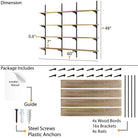 60 inch long shelving system with dimensions and package contents including wood boards, brackets, and screws.