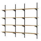 4 tier decorative shelving unit with black metal brackets on a white background