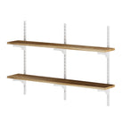 2 tier hanging shelf with white brackets on a white background