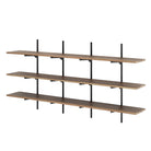 3 tier wall book shelf with black metal brackets on a white background
