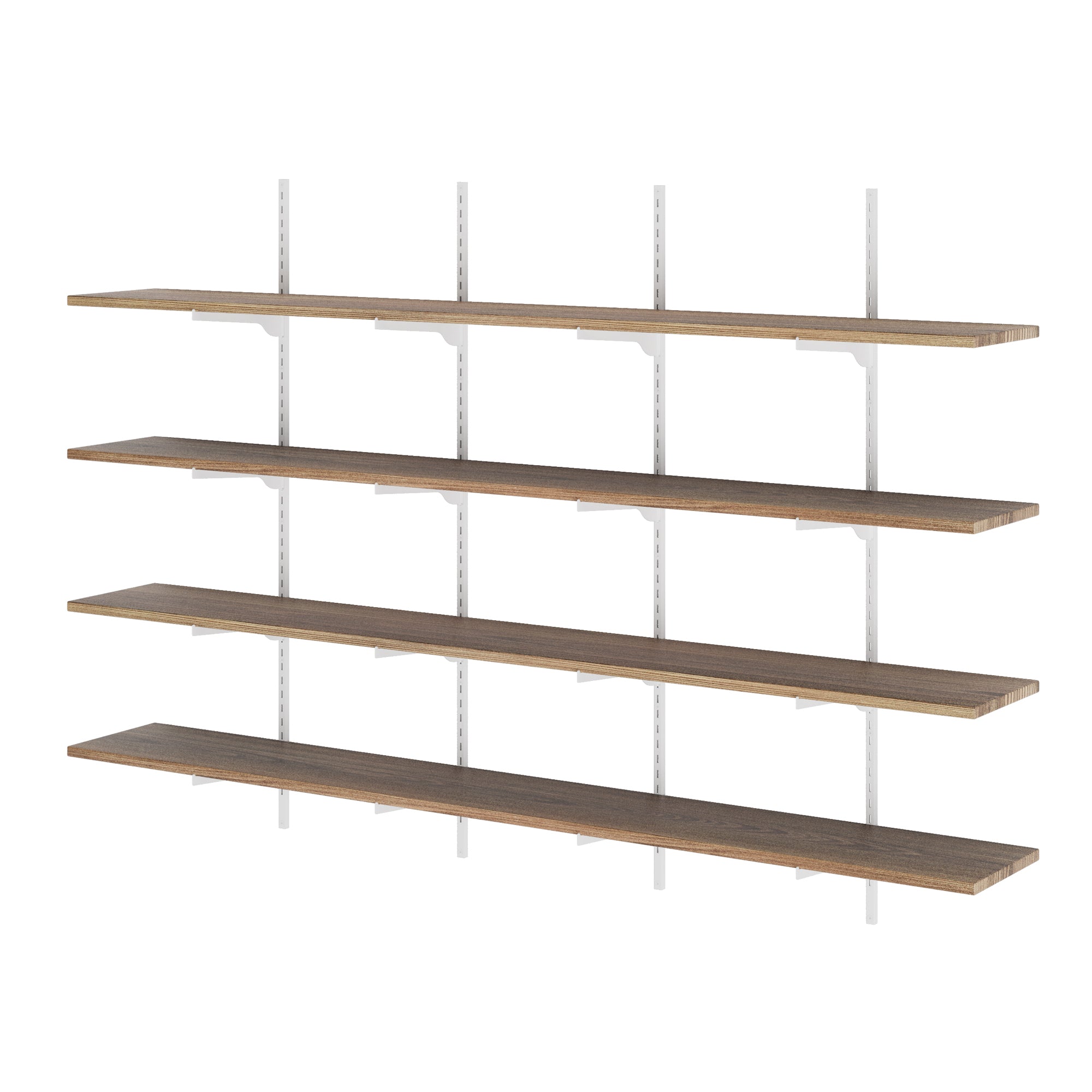 5 tier paulownia wood shelf with metal brackets on a white background