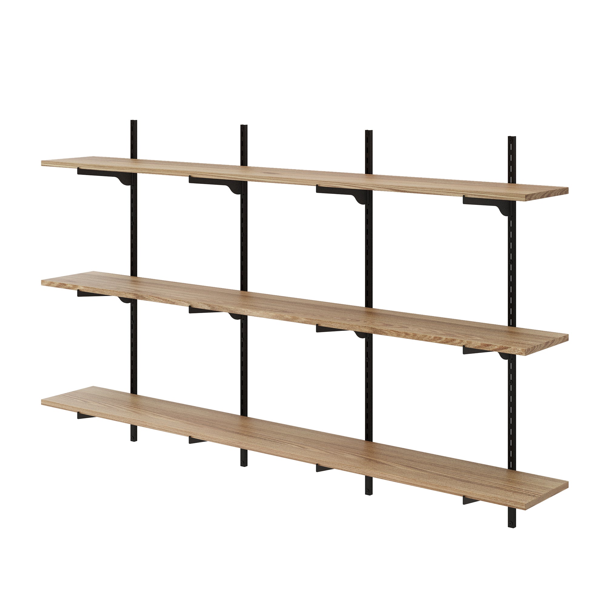 3 tier floating shelf with adjustable brackets on a white background