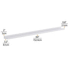 detailed dimensions of the white shelf. The measurements include the 60-inch length, shown in both inches and centimeters, helping customers visualize how the shelf will fit into their space, ensuring it meets their storage or decorative needs.