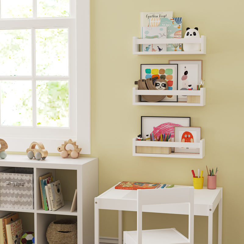 16.5'' Nursery Book Shelves, Wall Bookshelf for Kids, Wood Floating Shelves for Kids Room - Set of 3 - White