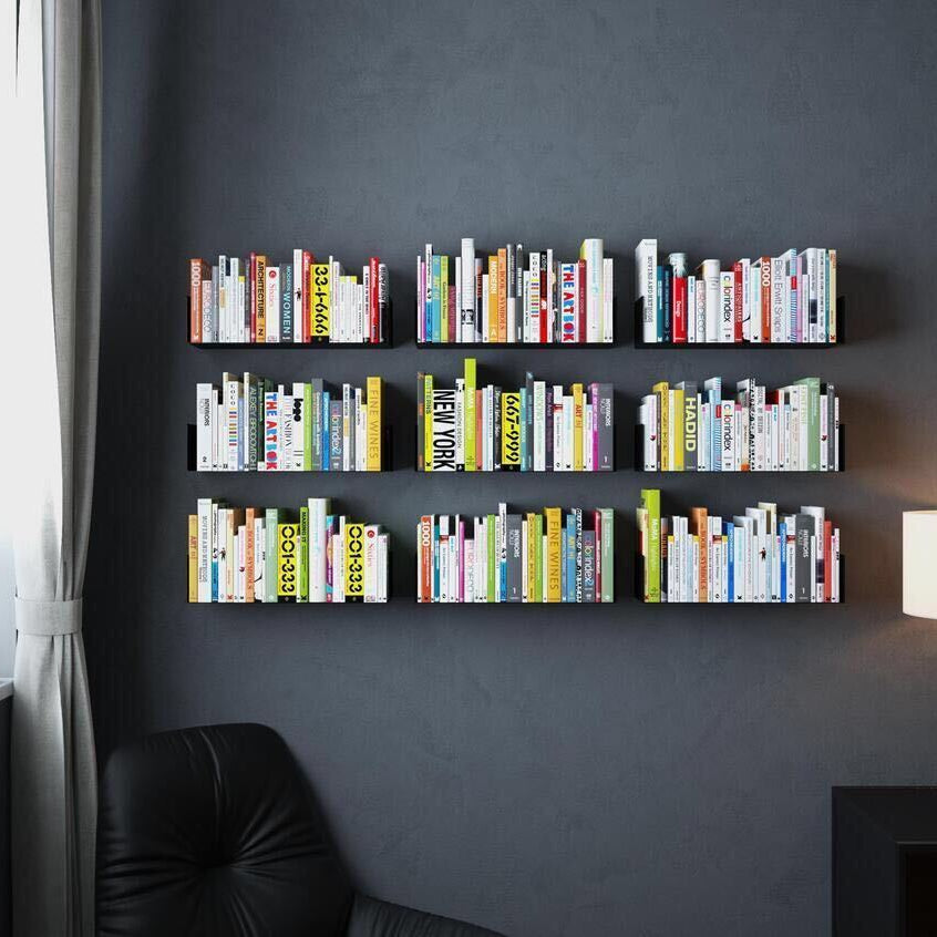 BALI U Shape Floating Shelves and Wall Bookshelf Metal for Bedroom Shelves – 17" Length – Set of 9 – Black, White - Wallniture
