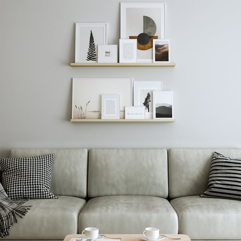 DENVER Floating Shelves and Picture Ledge for Living Room Decor – 36” x 3.6" – Set of 2 – Natural - Wallniture