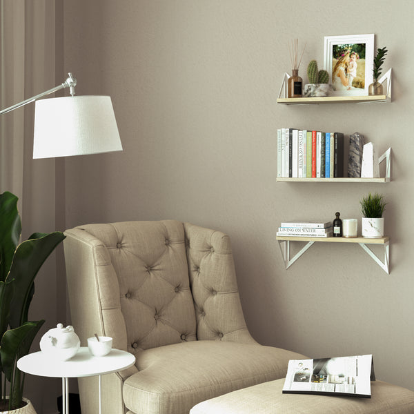 MINORI 17" Rustic Floating Shelves, Bookshelf, Geometric Triangle Shelf for Living Room Decor - Set of 3 - Wallniture