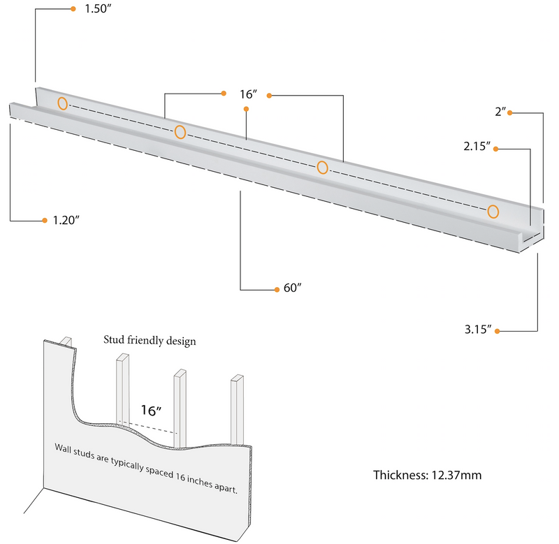 DENVER Floating Shelves Wall Bookshelf and Nursery Decor – 60” Length x 3.15" Depth – Set of 2 - White - Wallniture