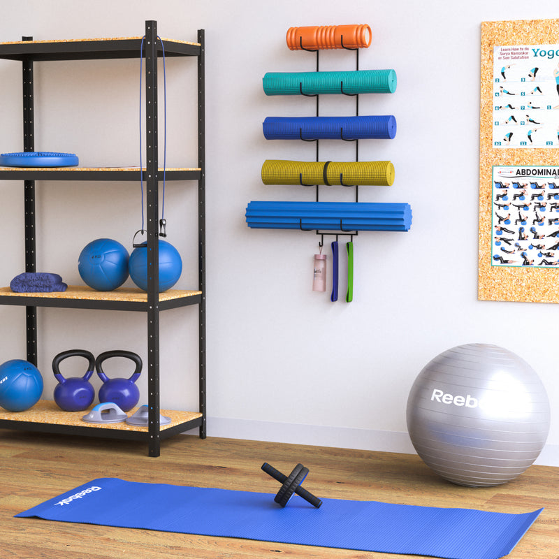 GURU Wall Mount Yoga Mat holder & Foam Roller Rack with Hooks for Hang –  Wallniture