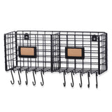 AMALFI Wire Fruit Basket, Kitchen Organization and Storage Rack with 10 Hooks for Hanging - 2 Sectional - Black - Wallniture