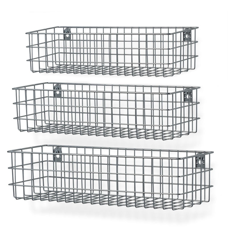 KANSAS Wire Basket for Bathroom Decor Wall Mounted Bathroom Organizer - Multi-Size - Set of 3 - Gray - Wallniture