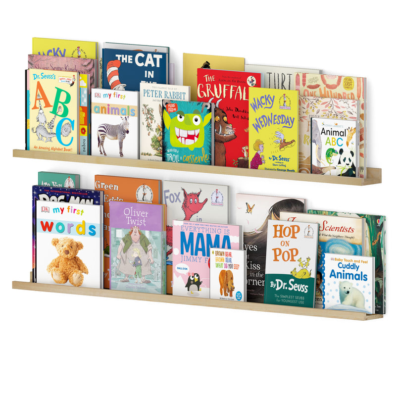 DENVER Floating Shelves Wall Bookshelf and Nursery Decor –  46” x 3.6" –  Set of 2 – Natural - Wallniture