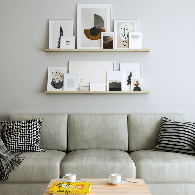 DENVER Floating Shelves and Picture Ledge for Living Room Decor – 46” x 3.6" – Set of 2 – Natural - Wallniture