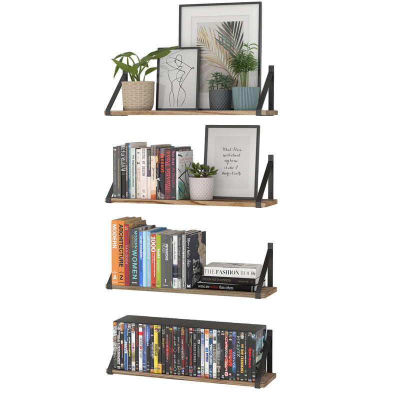BORA 24"x6" Floating Shelves for Wall, Rustic Book Shelves for Living Room Decor - Set of 4 - Wallniture
