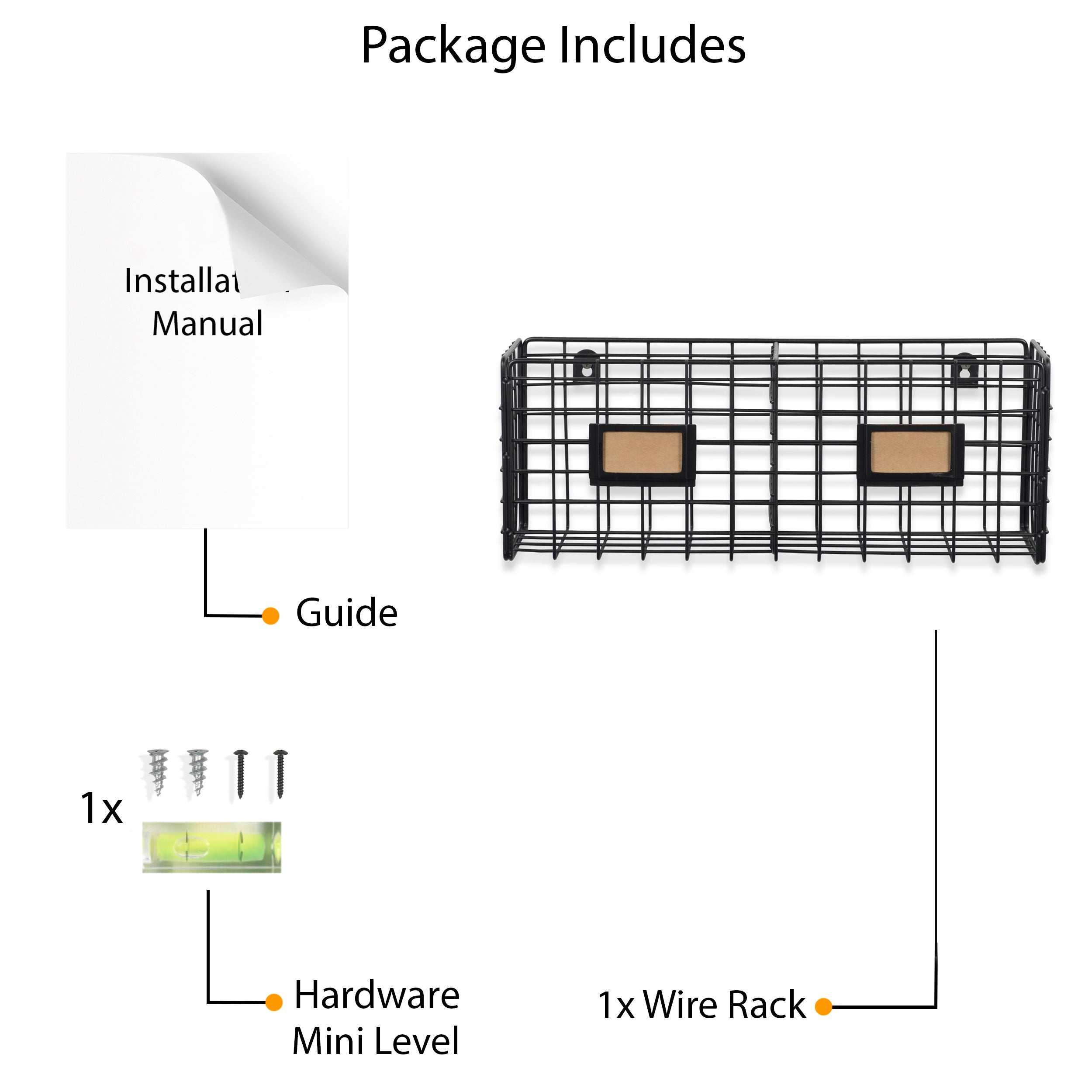 AMALFI Home Organizer Wire Basket Wall Wire Rack - 2 Sectional - Black - Wallniture