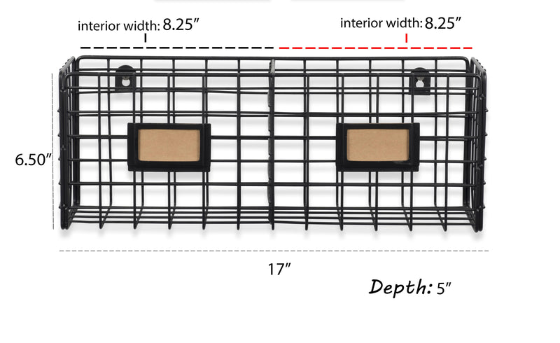 AMALFI Home Organizer Wire Basket Wall Wire Rack - 2 Sectional - Black - Wallniture