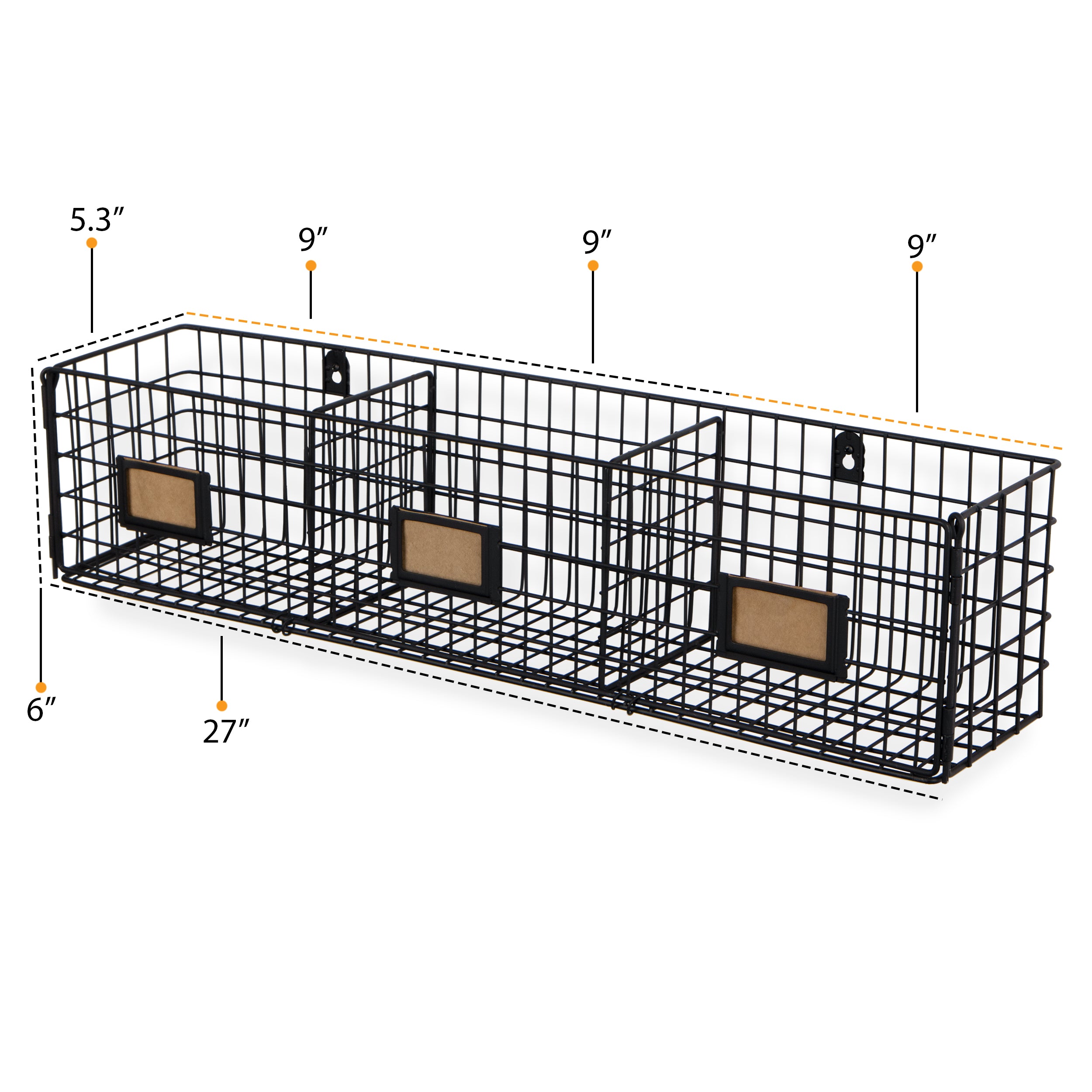 AMALFI Wire Basket for Bathroom Decor Wall Mounted Bathroom Organizer - 3 Sectional - Set of 2 - Black - Wallniture
