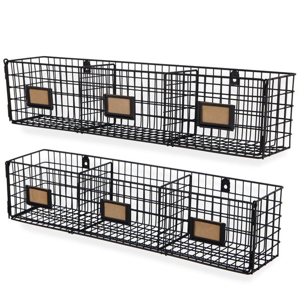 AMALFI 3 Sectional Home Organizer Wire Basket Rack - Set of 2 - Black - Wallniture