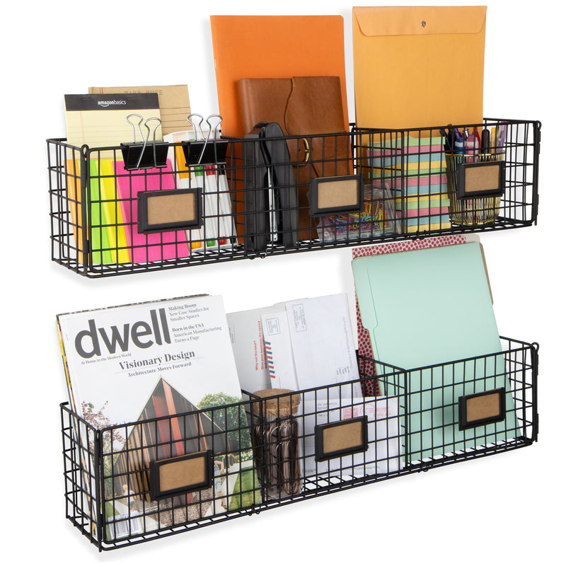 AMALFI 3 Sectional Home Organizer Wire Basket Rack - Set of 2 - Black - Wallniture