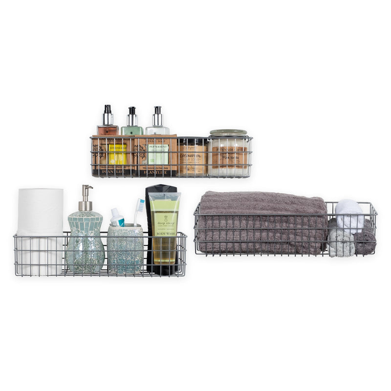 KANSAS Wire Basket for Bathroom Decor Wall Mounted Bathroom Organizer - Multi-Size - Set of 3 - Gray - Wallniture