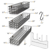 KANSAS Wire Fruit Basket, Kitchen Organization and Storage Rack - Multi-size - Set of 3 - 10 Hooks - Black - Wallniture