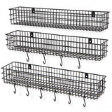 KANSAS Wire Fruit Basket, Kitchen Organization and Storage Rack - Multi-size - Set of 3 - 10 Hooks - Black - Wallniture