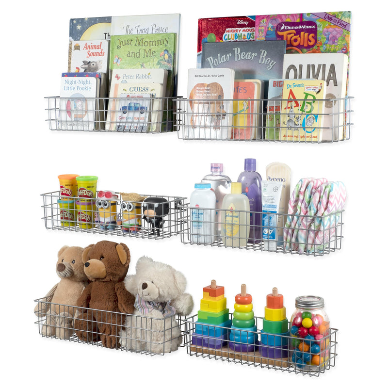 KANSAS Wire Basket Kids Bookshelf & Toy Storage For Nursery Decor - Multisize - Set of 6 - Gray - Wallniture