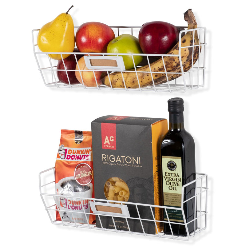 MACON Wire Fruit Basket, Kitchen Organization and Storage Rack - Set of 2 - White - Wallniture