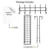 PORTA Over the Door Hook – 6 Hooks with Wire Basket  – Black - Wallniture