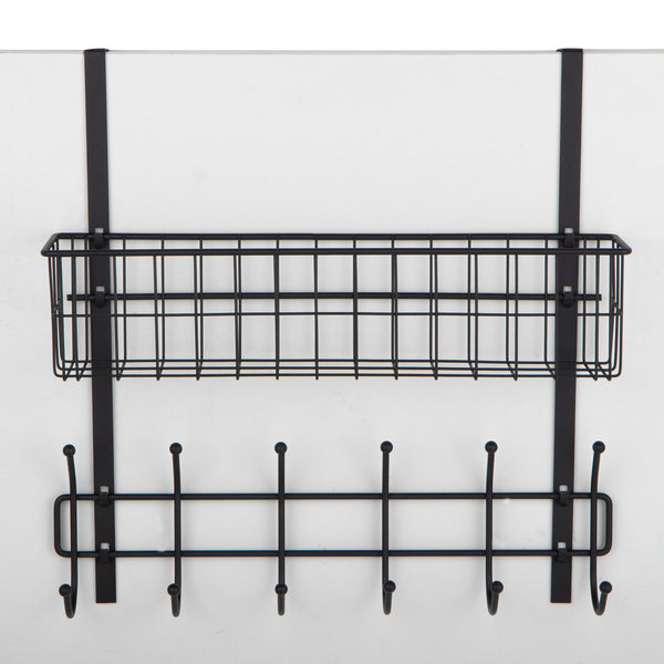 PORTA Over the Door Hook – 6 Hooks with Wire Basket – Black