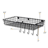 AMALFI Home Organizer Wire Basket Wall Wire Rack with 10 Hooks for Hanging - 2 Sectional  - Black - Wallniture