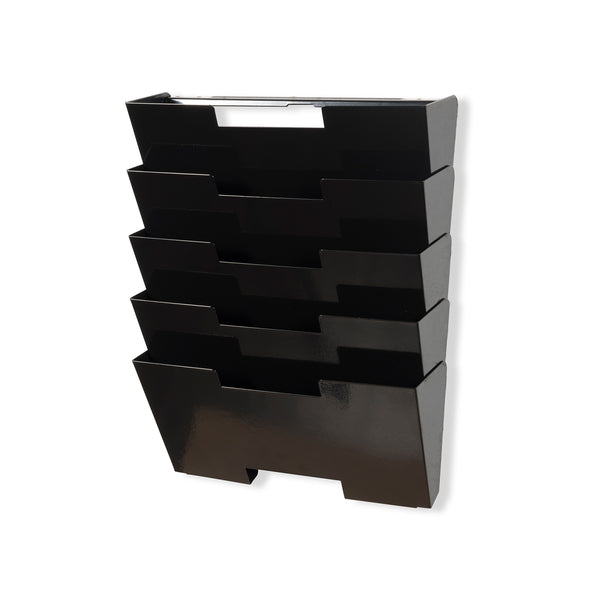 LISBON Wall Mounted File and Magazine Holder - 5 Sectional - Black, White, Gray - Wallniture