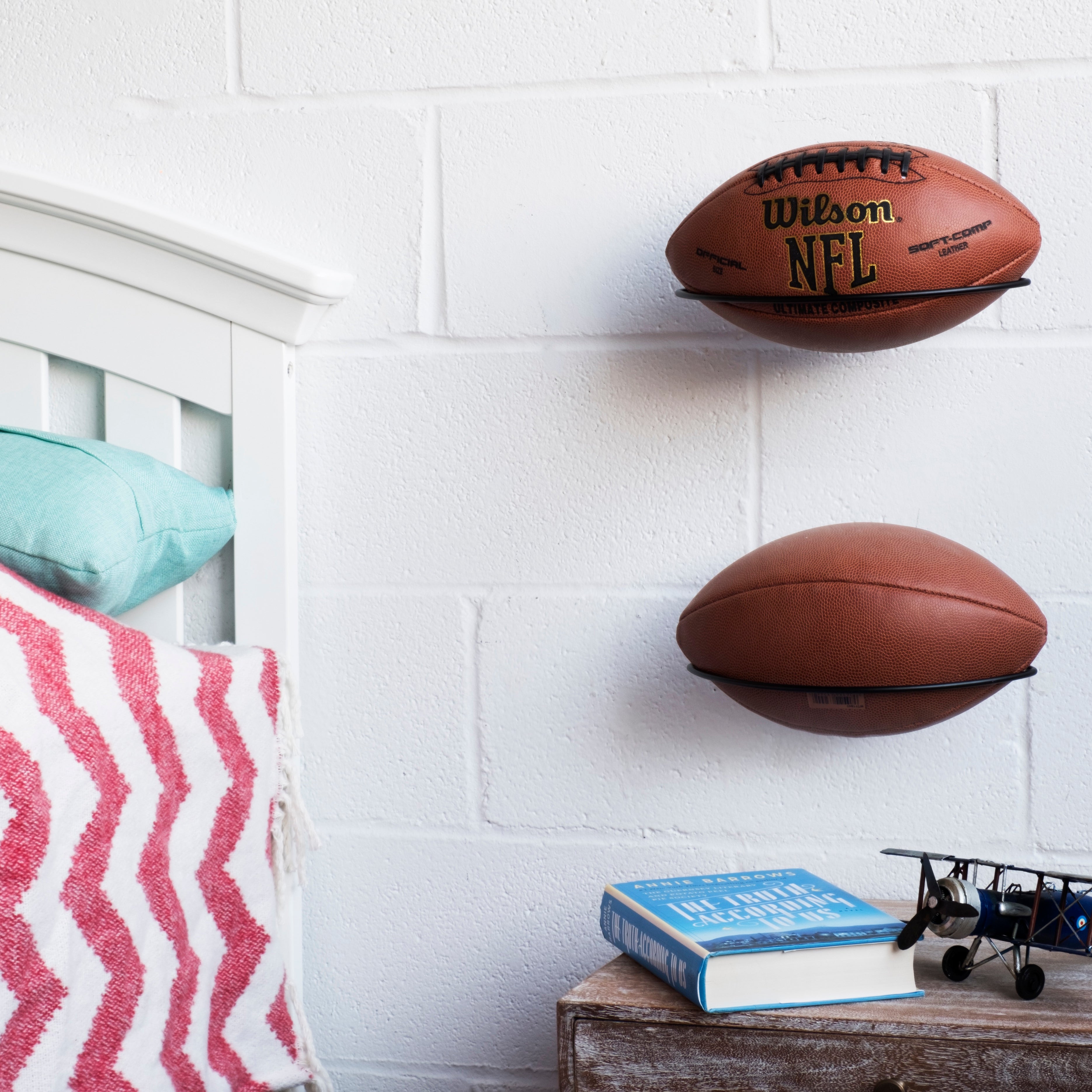 SPORTA Ball Storage Rack Wall Mount, Football Stand for Boys Room Decor – Set of 1, or 3 – Black - Wallniture