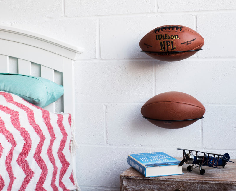 SPORTA Ball Storage Rack Wall Mount, Football Stand for Boys Room Decor – Set of 1, or 3 – Black - Wallniture